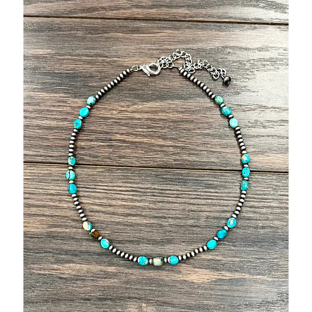 7mm Oval Faux Turquoise & Pearl Necklace
