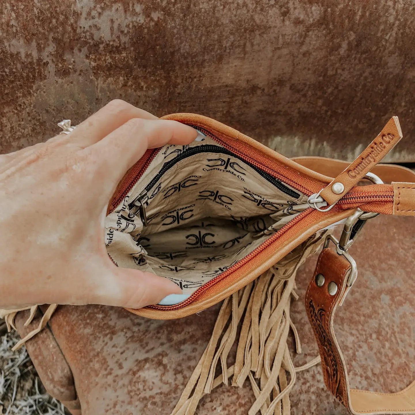 Checkered Cowhide Fringe Crossbody