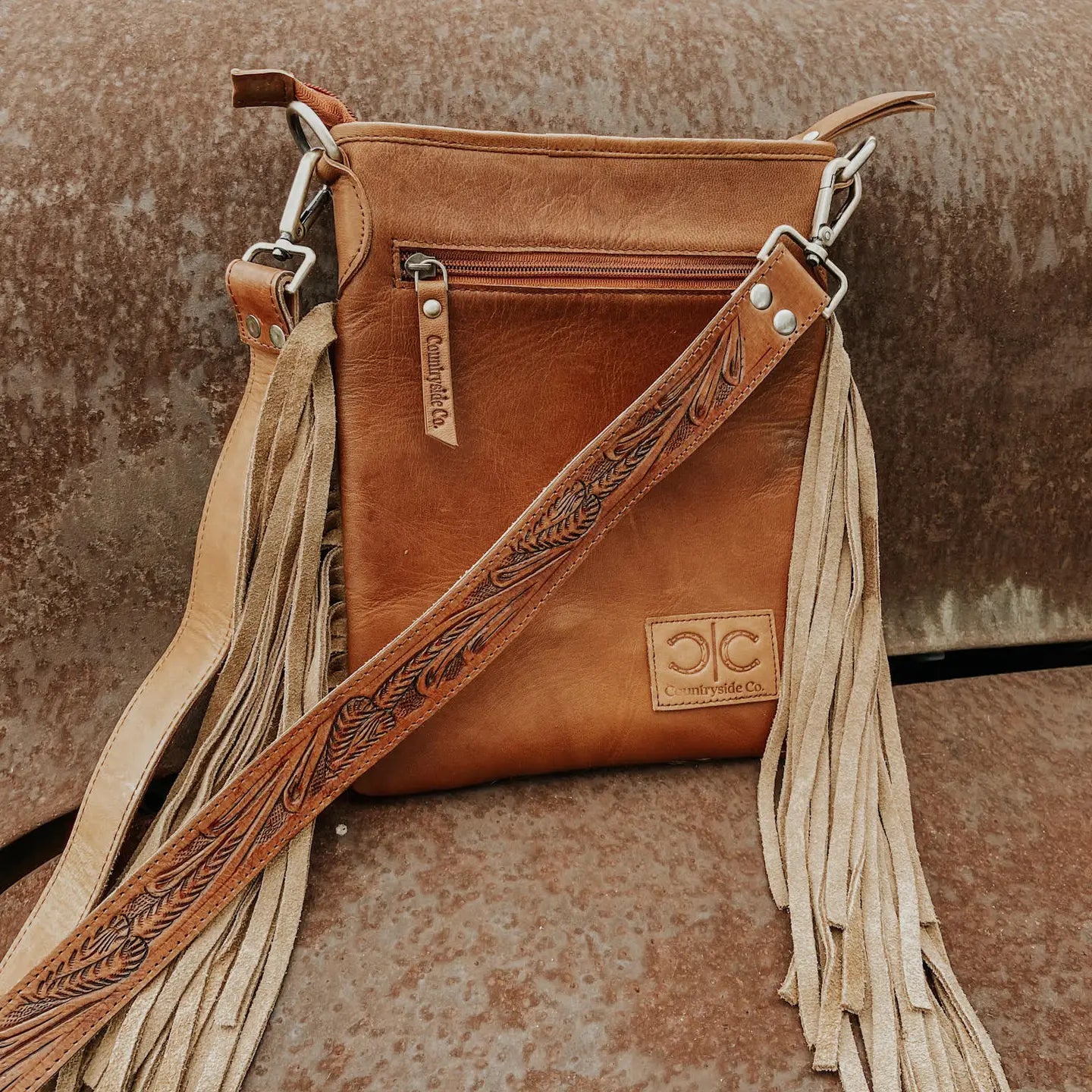 Checkered Cowhide Fringe Crossbody