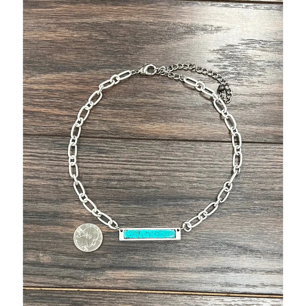 Faux Turquoise Bar Necklace
