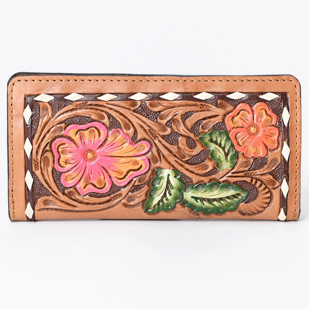 Pink & Orange Flower Tooled Walet