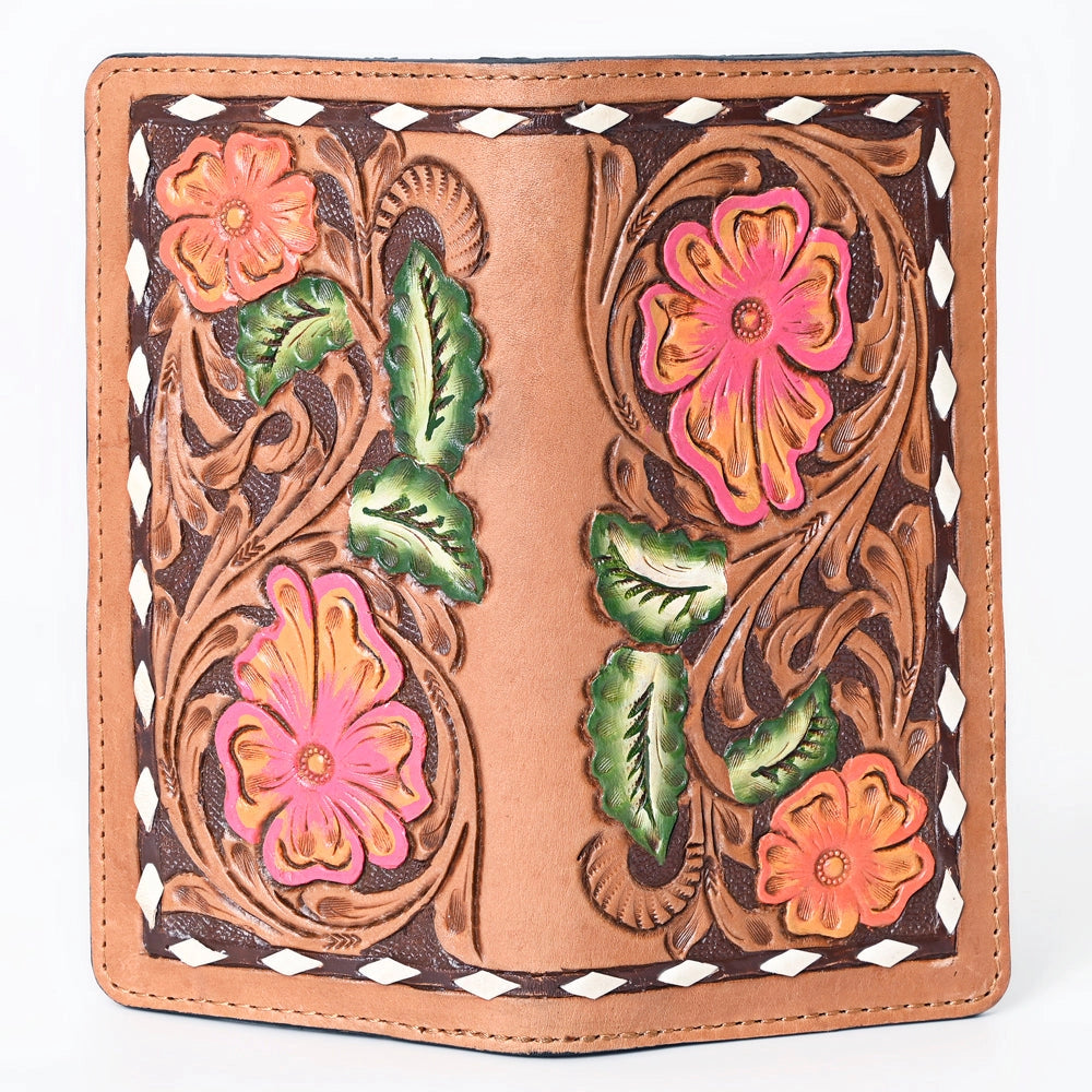 Pink & Orange Flower Tooled Walet
