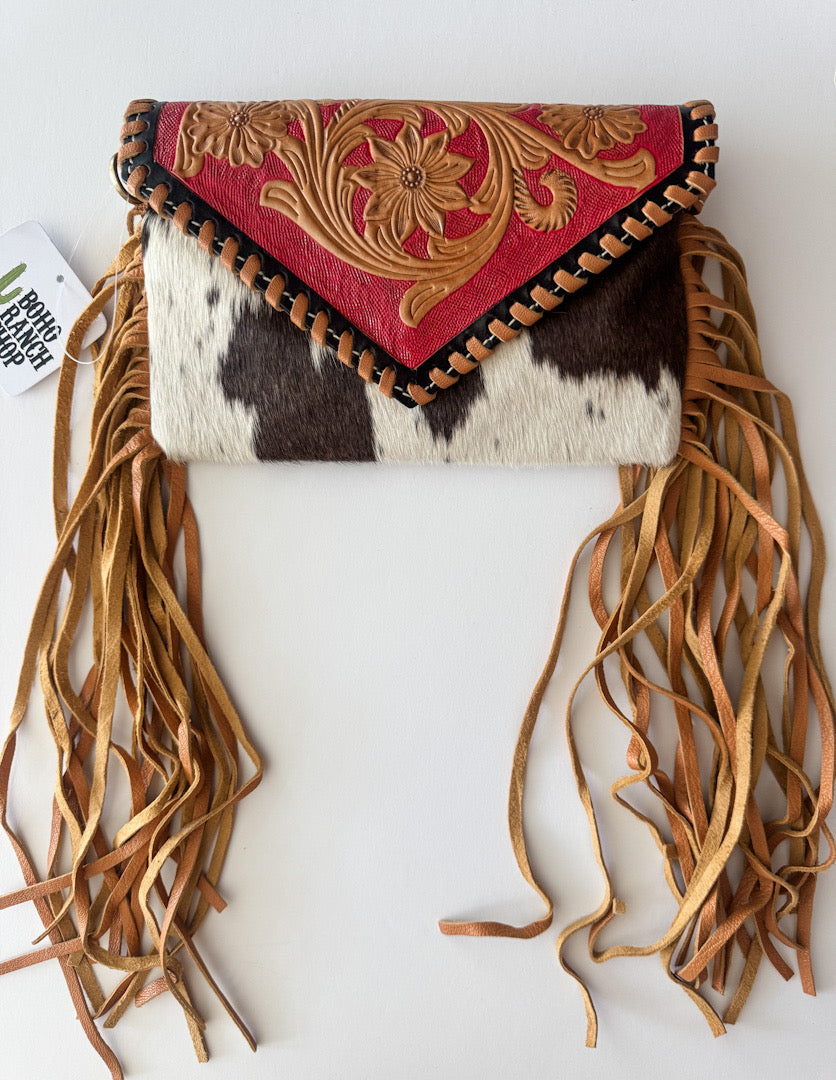 Tooled Red Fringe Crossbody Purse