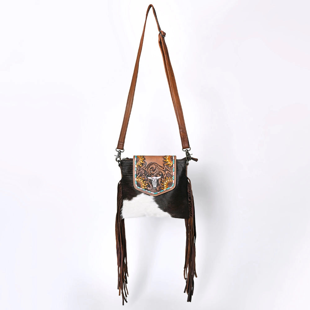 Tooled Sunflower Fringe Crossbody