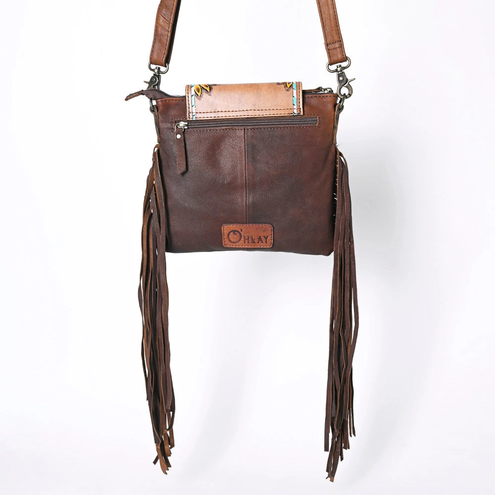 Tooled Sunflower Fringe Crossbody