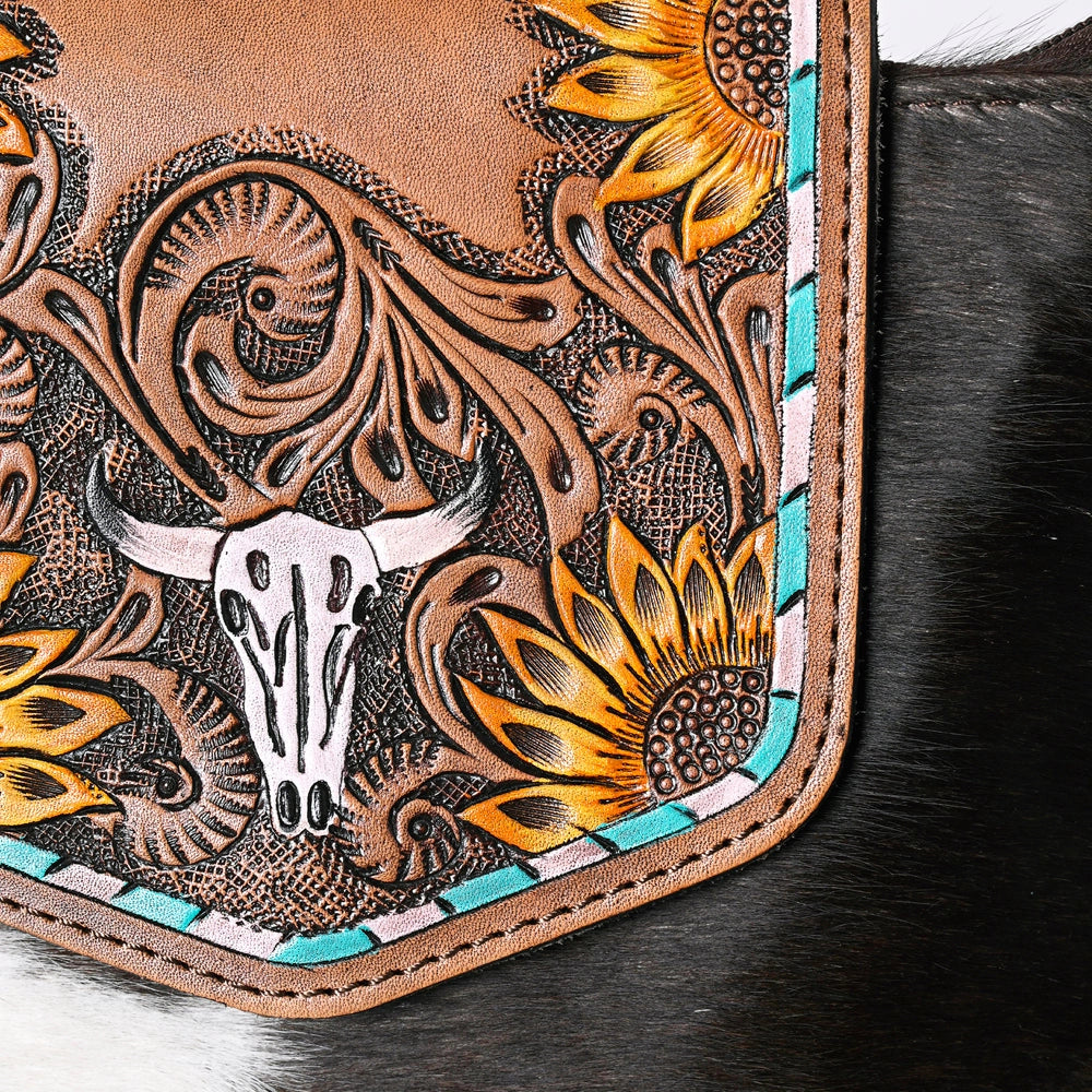 Tooled Sunflower Fringe Crossbody