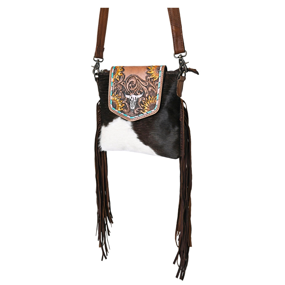 Tooled Sunflower Fringe Crossbody