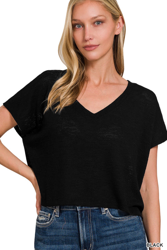 V-Neck Drop Shoulder Top