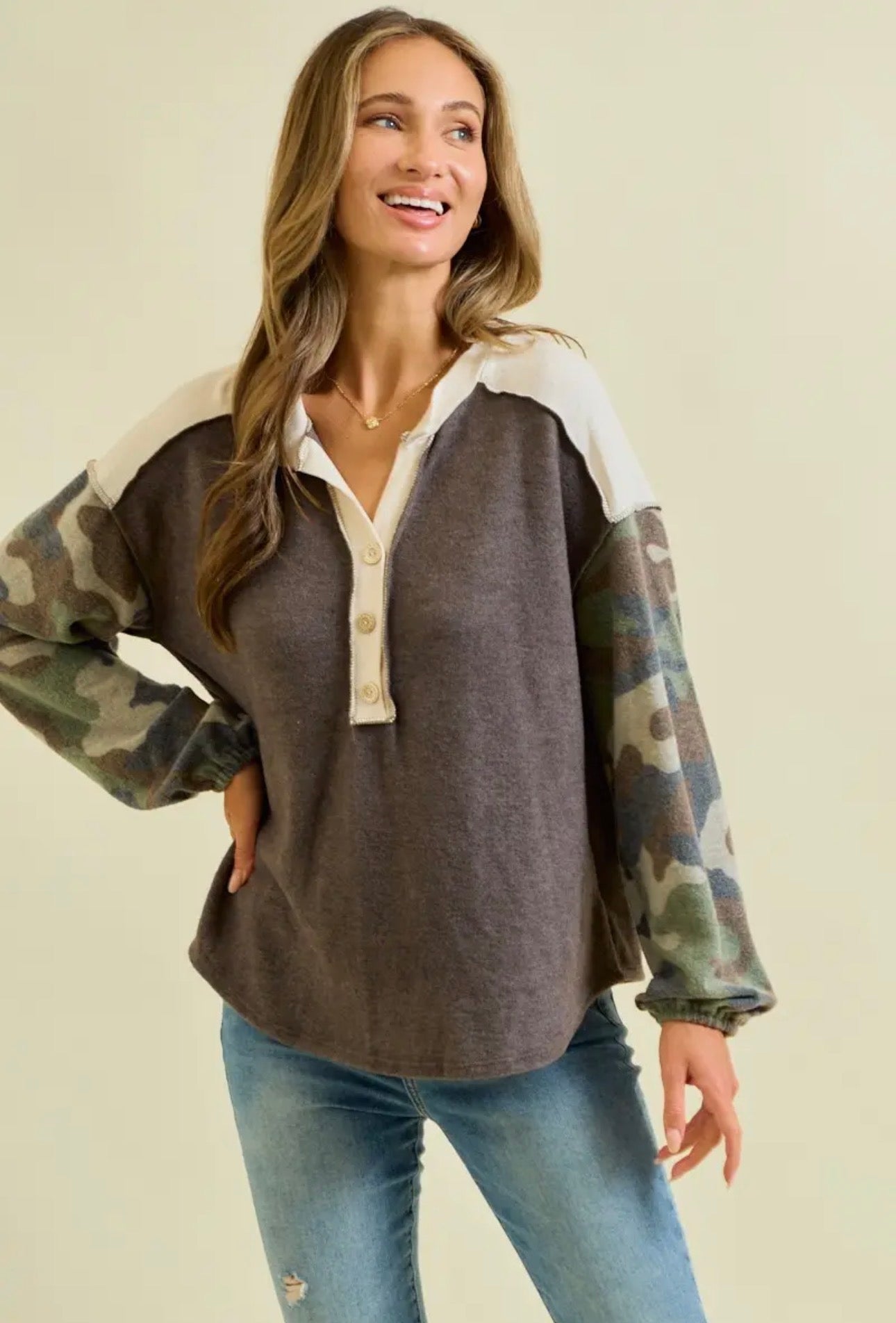 Camo Color Block Top