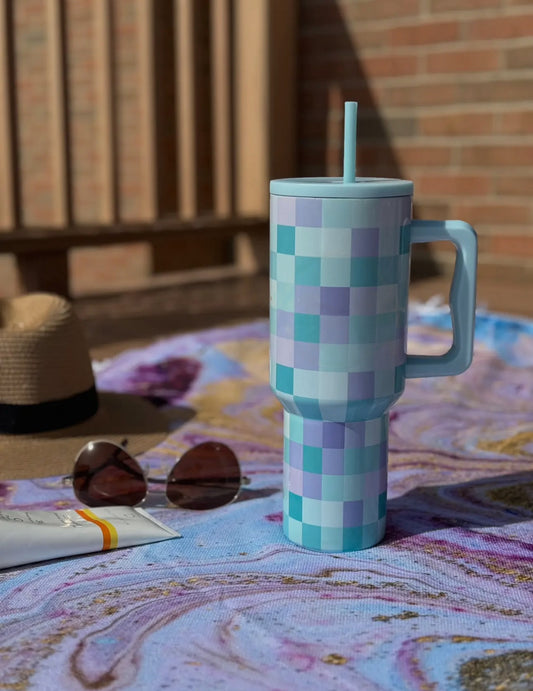 Aqua Checkered 40oz Tumbler