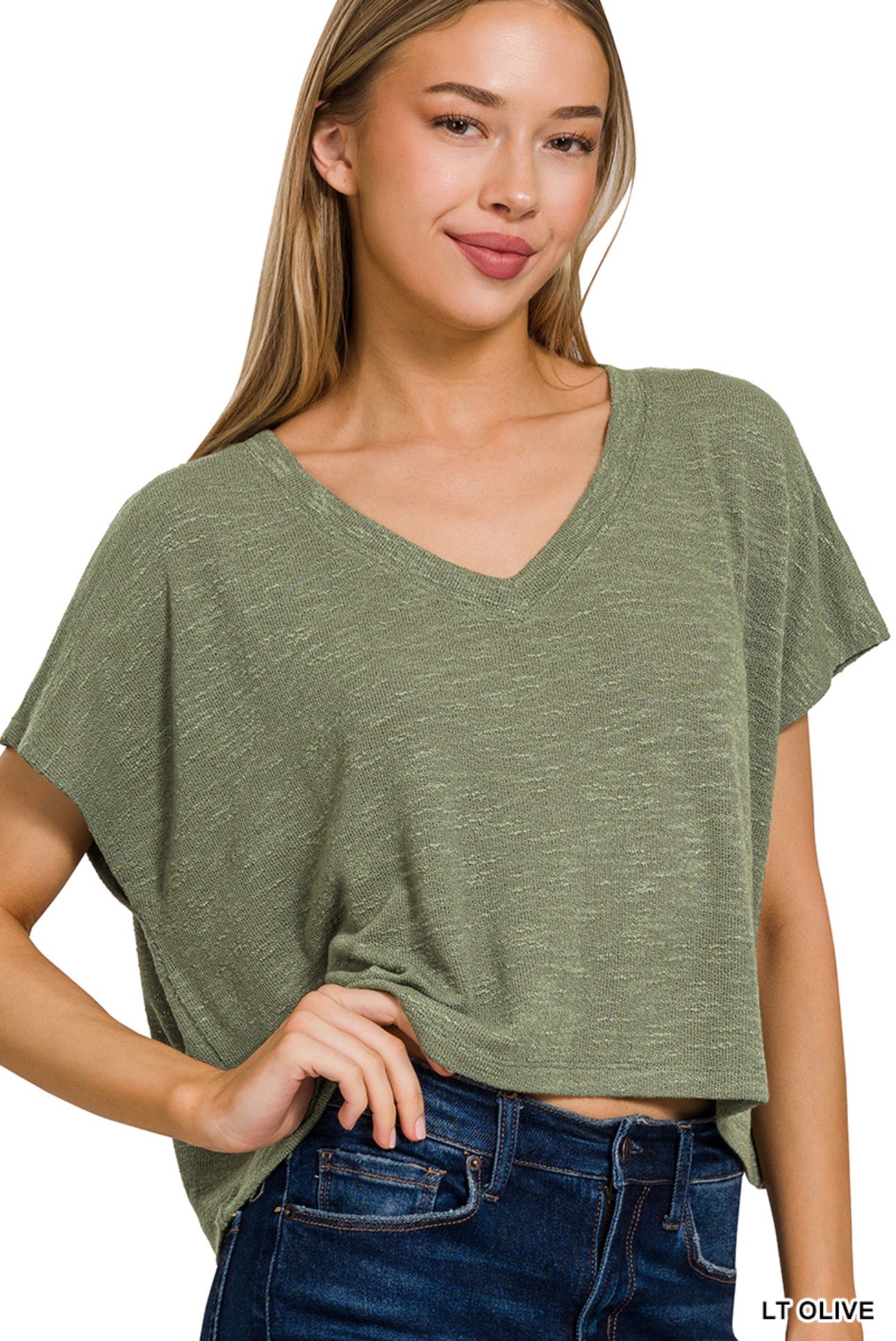 V-Neck Drop Shoulder Top