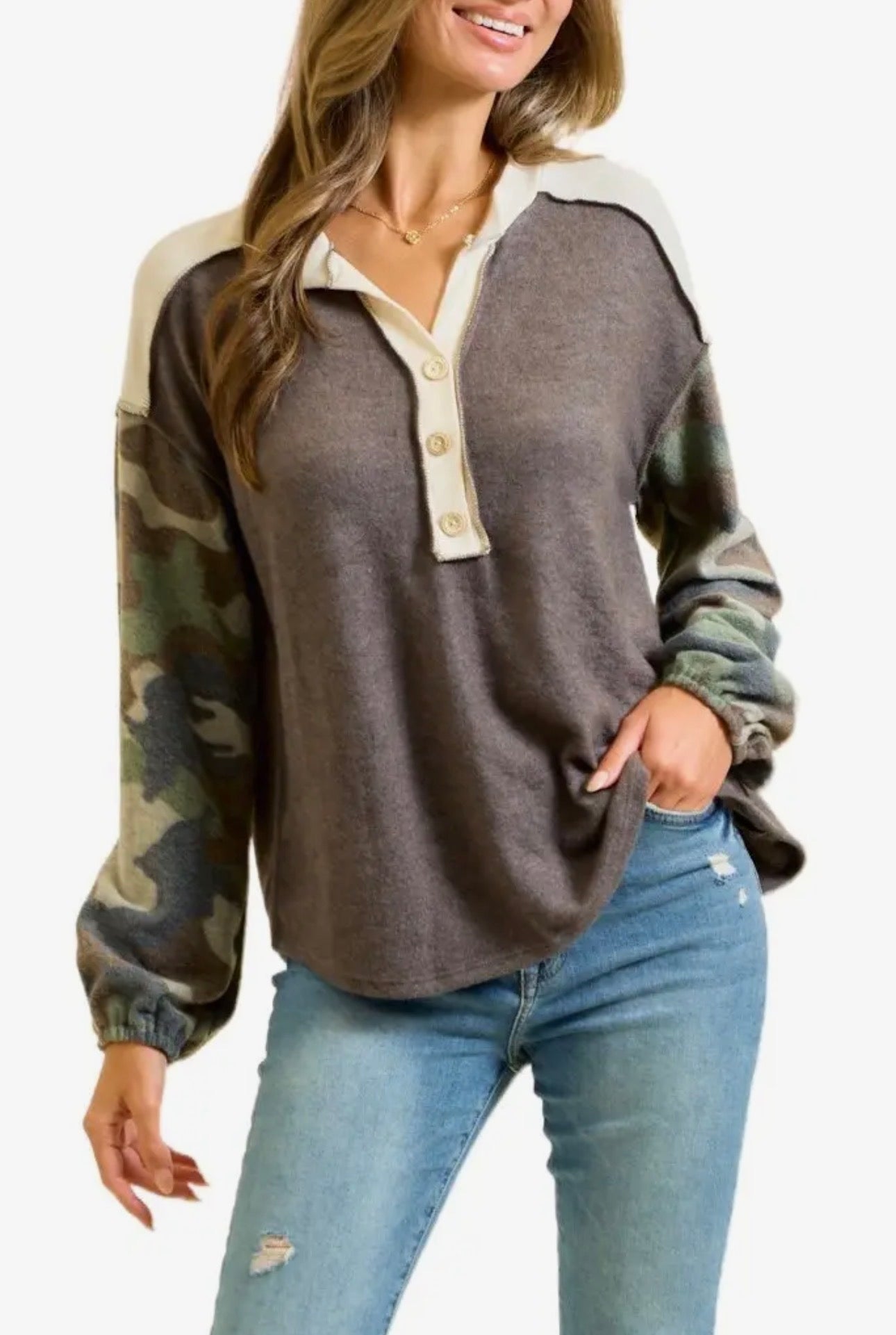 Camo Color Block Top