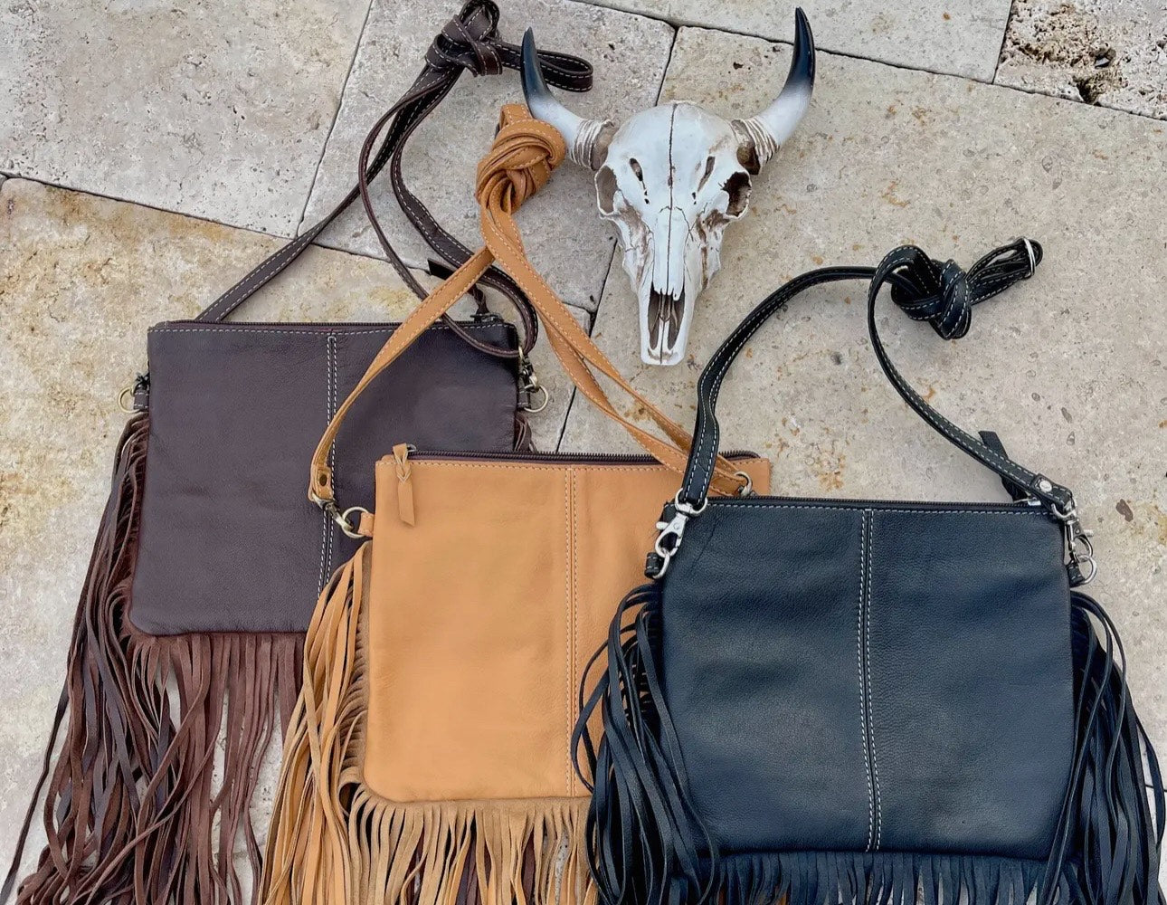 Thunderbird Cowhide Fringe Crossbody Black on Black