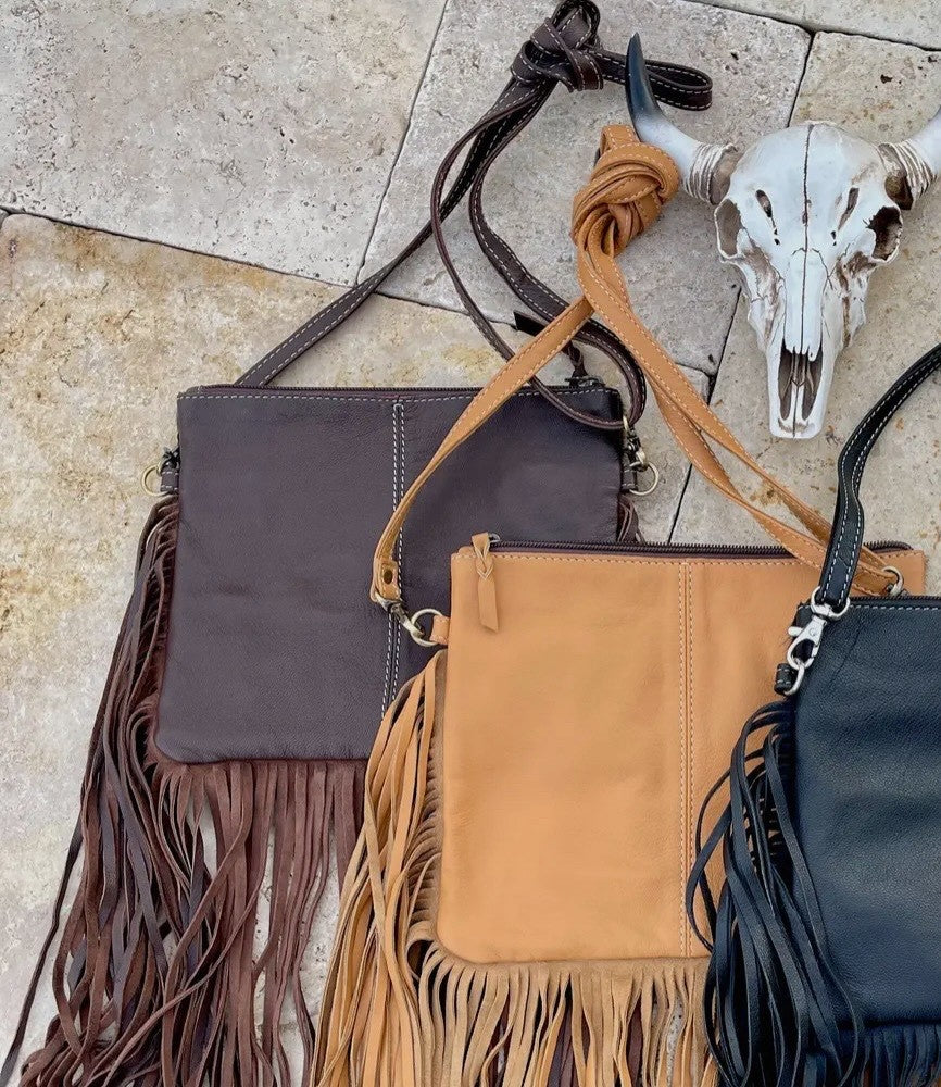 Thunderbird Cowhide Fringe Crossbody Dark Brown