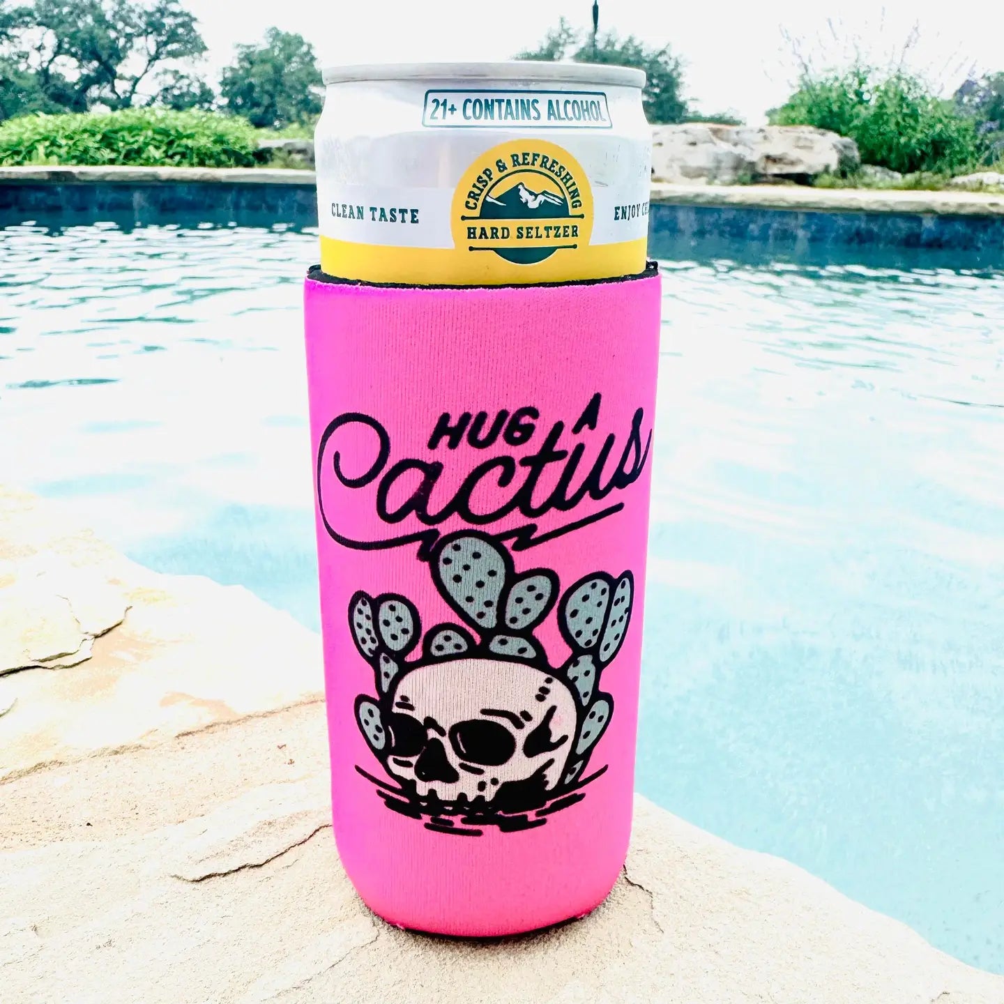 Hug A Cactus Slim Can Koozie