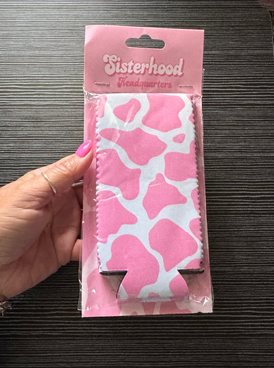 Pink Cow Print Slim Can Koozie (2pk)