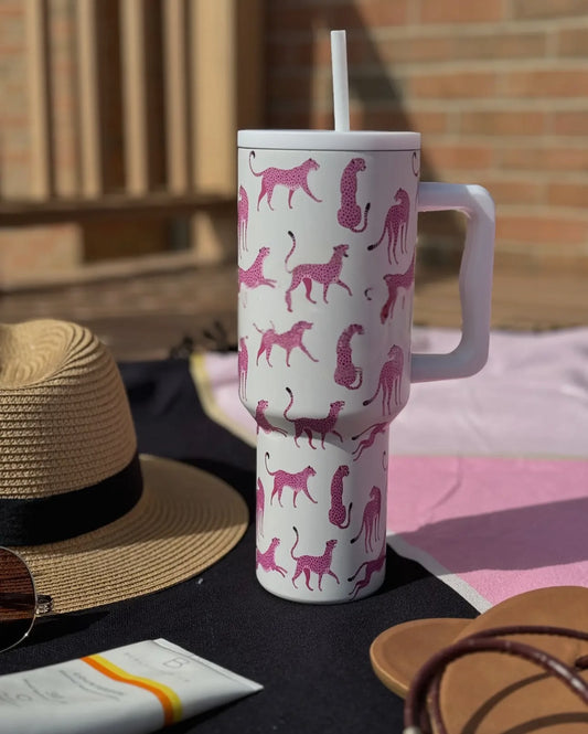 White & Pink Cheetah 40oz Tumbler