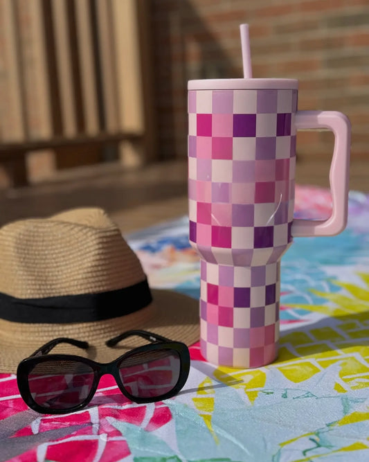 Pink Checkered 40oz Tumbler