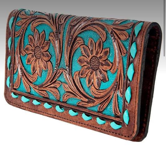 Turquoise Tooled Leather Wallet