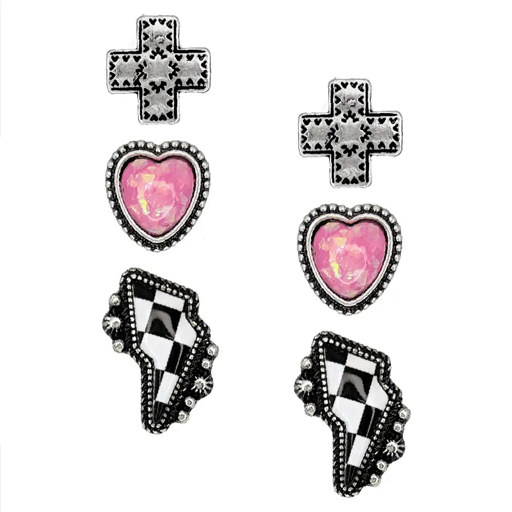Checkered Bold Earring Set