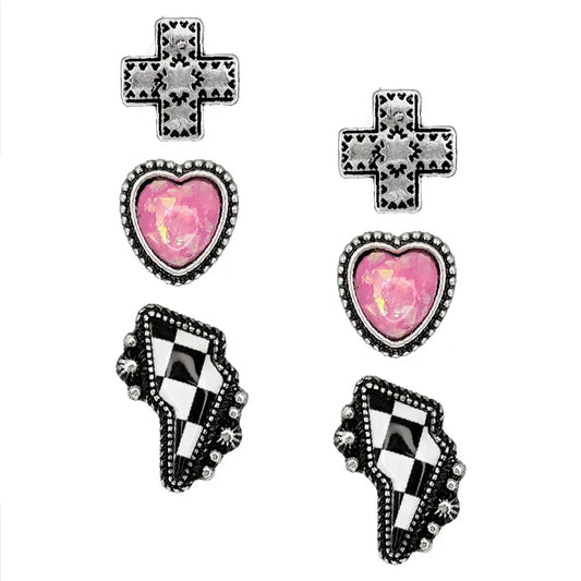 Checkered Bold Earring Set