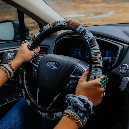 Brown Cowhide Steering Wheel Cover