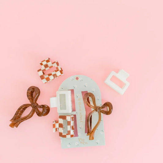 Brown Bow Clip Set