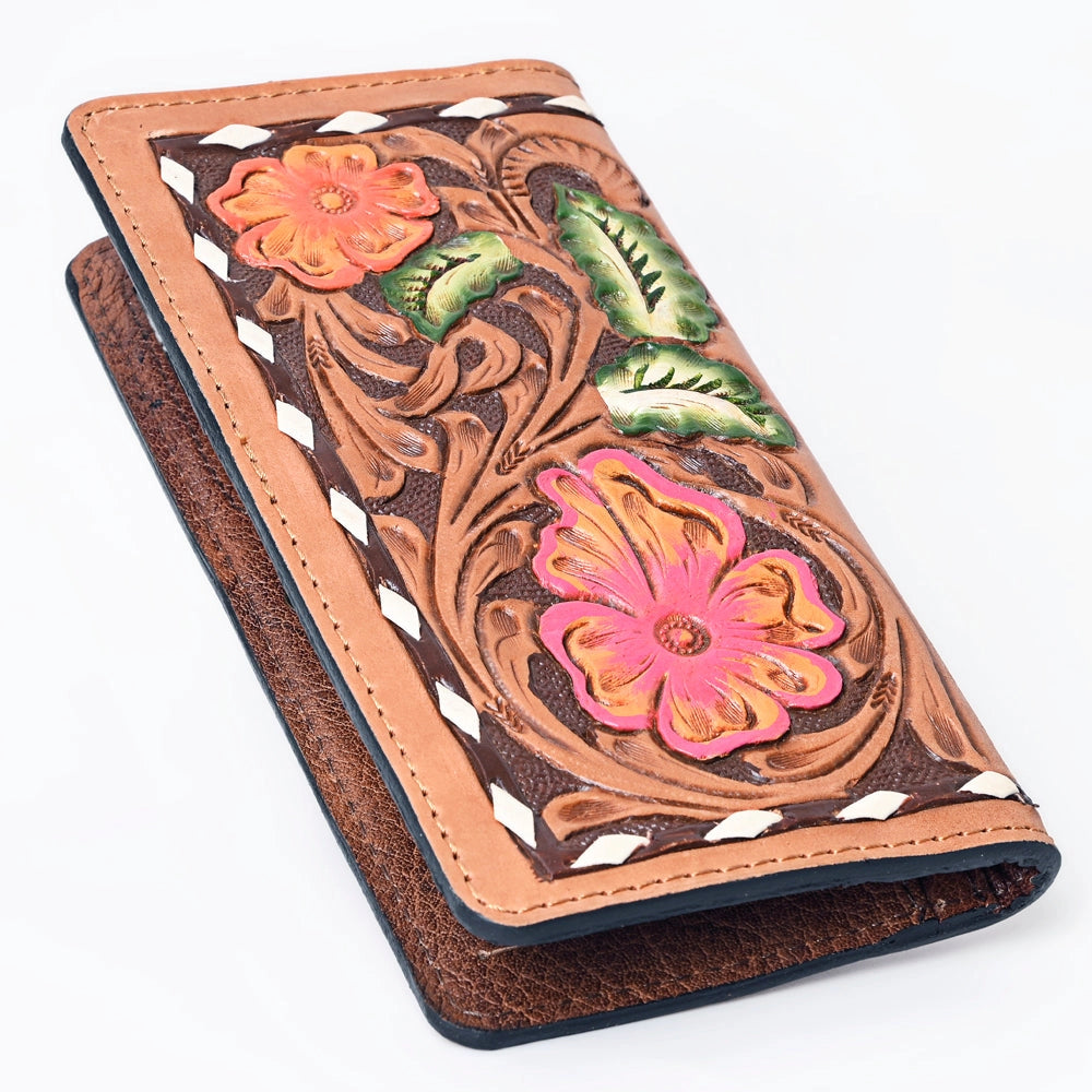 Pink & Orange Flower Tooled Walet