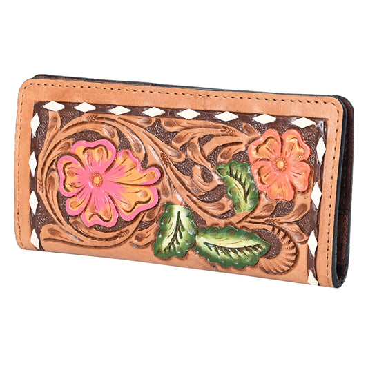 Pink & Orange Flower Tooled Walet