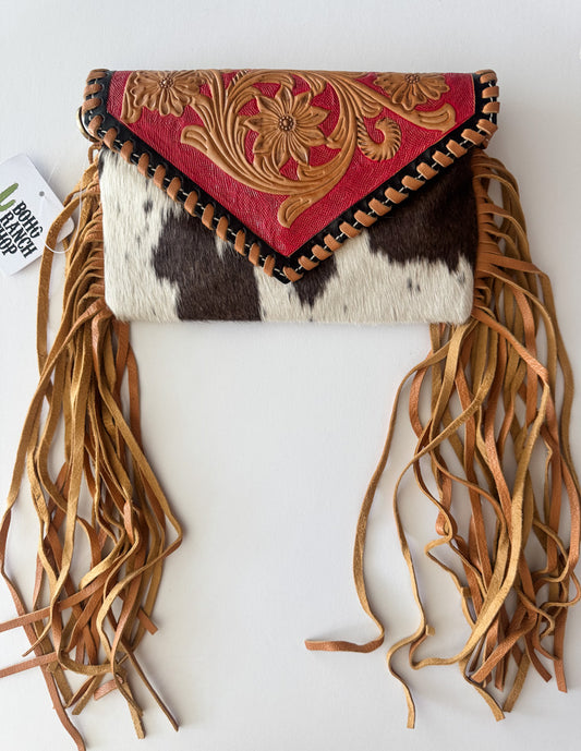 Tooled Red Fringe Crossbody Purse