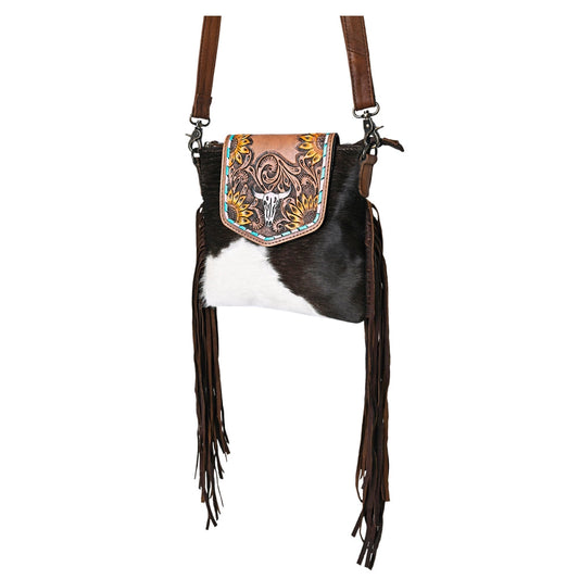Tooled Sunflower Fringe Crossbody
