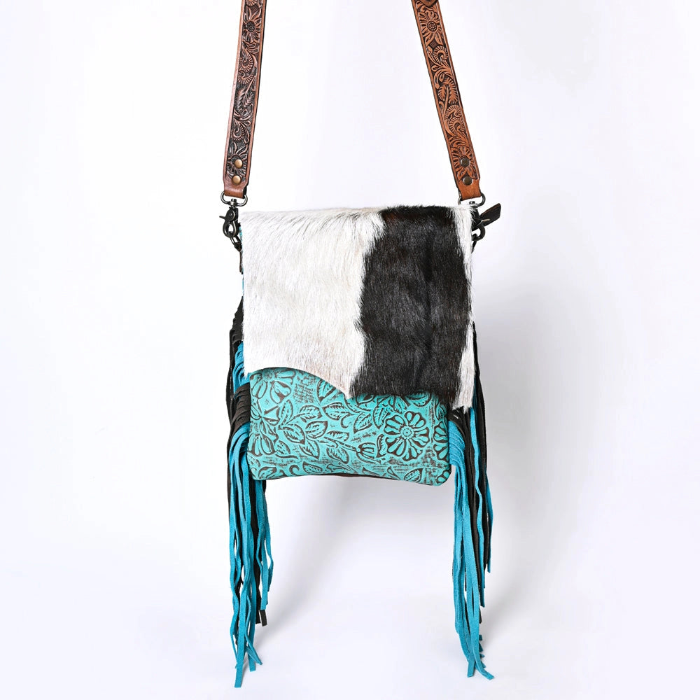 Turquoise Cowhide Fringe Crossbody