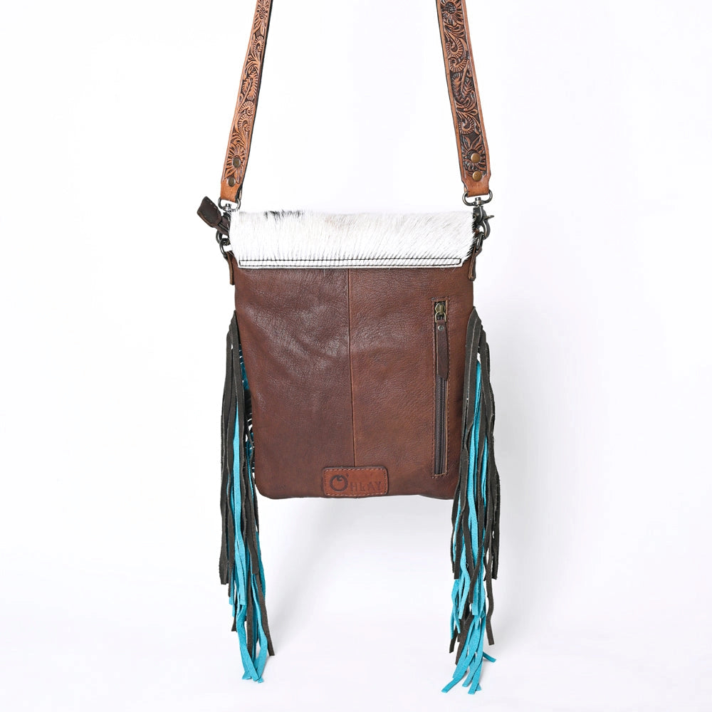 Turquoise Cowhide Fringe Crossbody