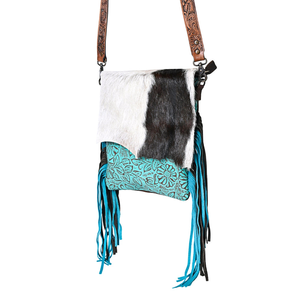 Turquoise Cowhide Fringe Crossbody