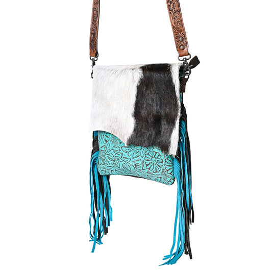 Turquoise Cowhide Fringe Crossbody